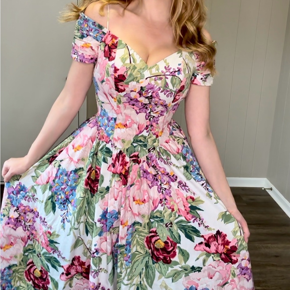 Stunning 1980s Moda International cotton floral sundress size 4